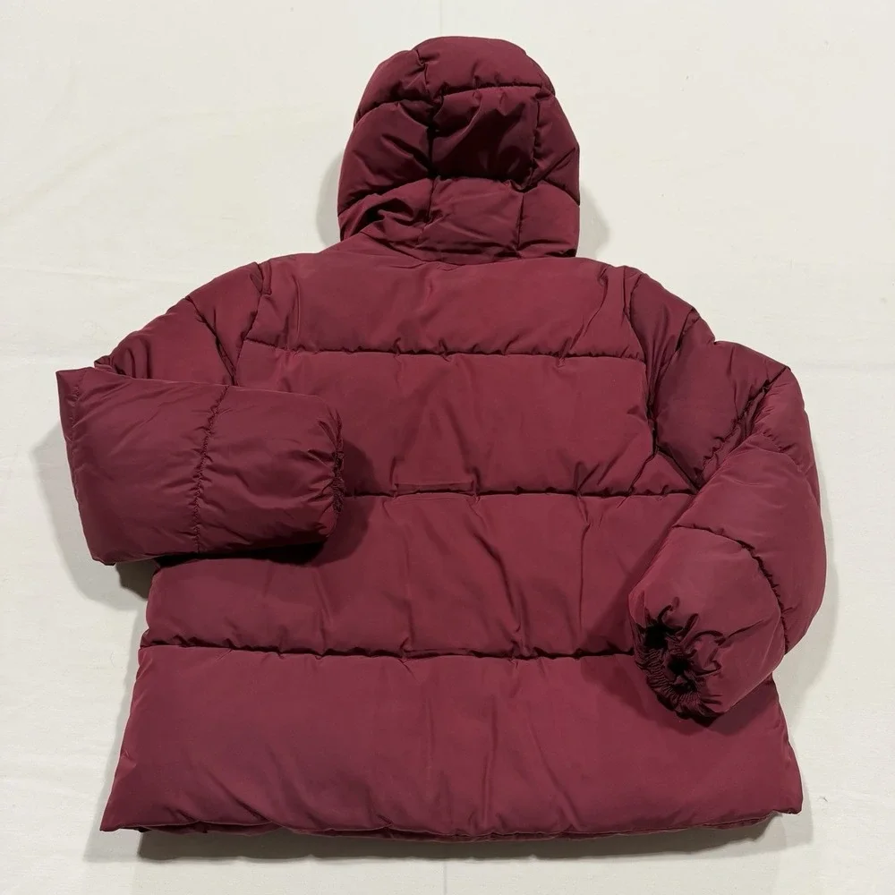 Tommy Hilfiger Puffer Jacket Womens Sz L Red Full Zip Hooded‎ Warm Winter NWOT